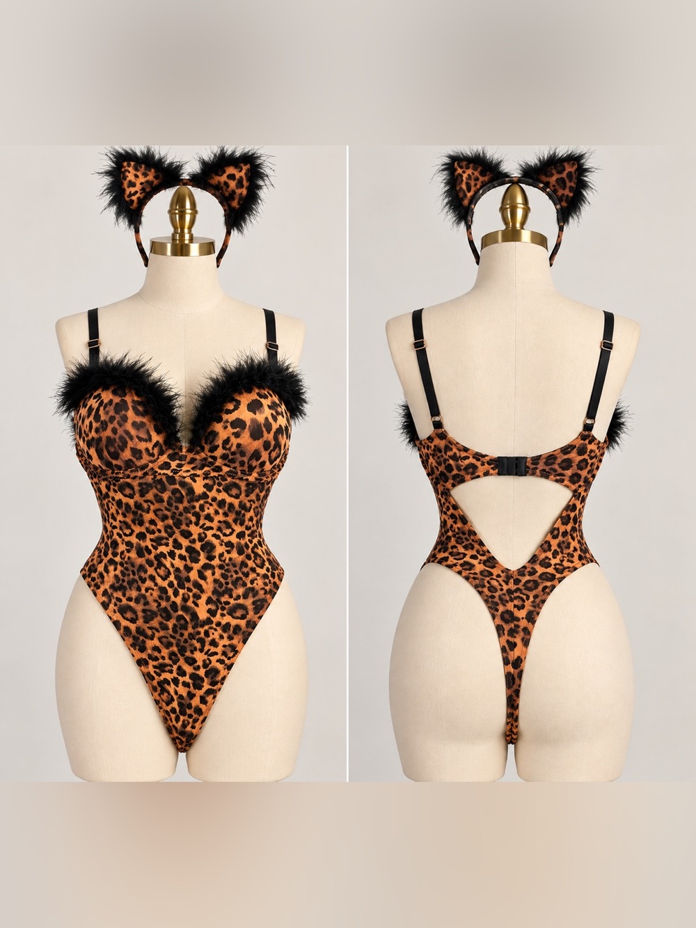 Leopard Faux-Fur Trim Teddy Bodysuit - Women Intimates & Sleepwear